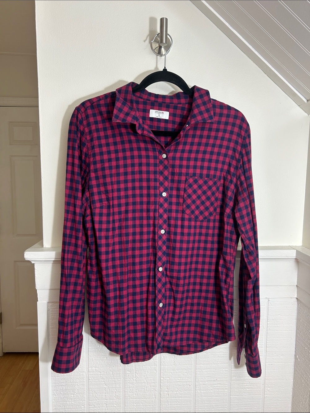 UNTUCKit for Her Red & Blue Cotton Plaid Emily Button Down Top size 10